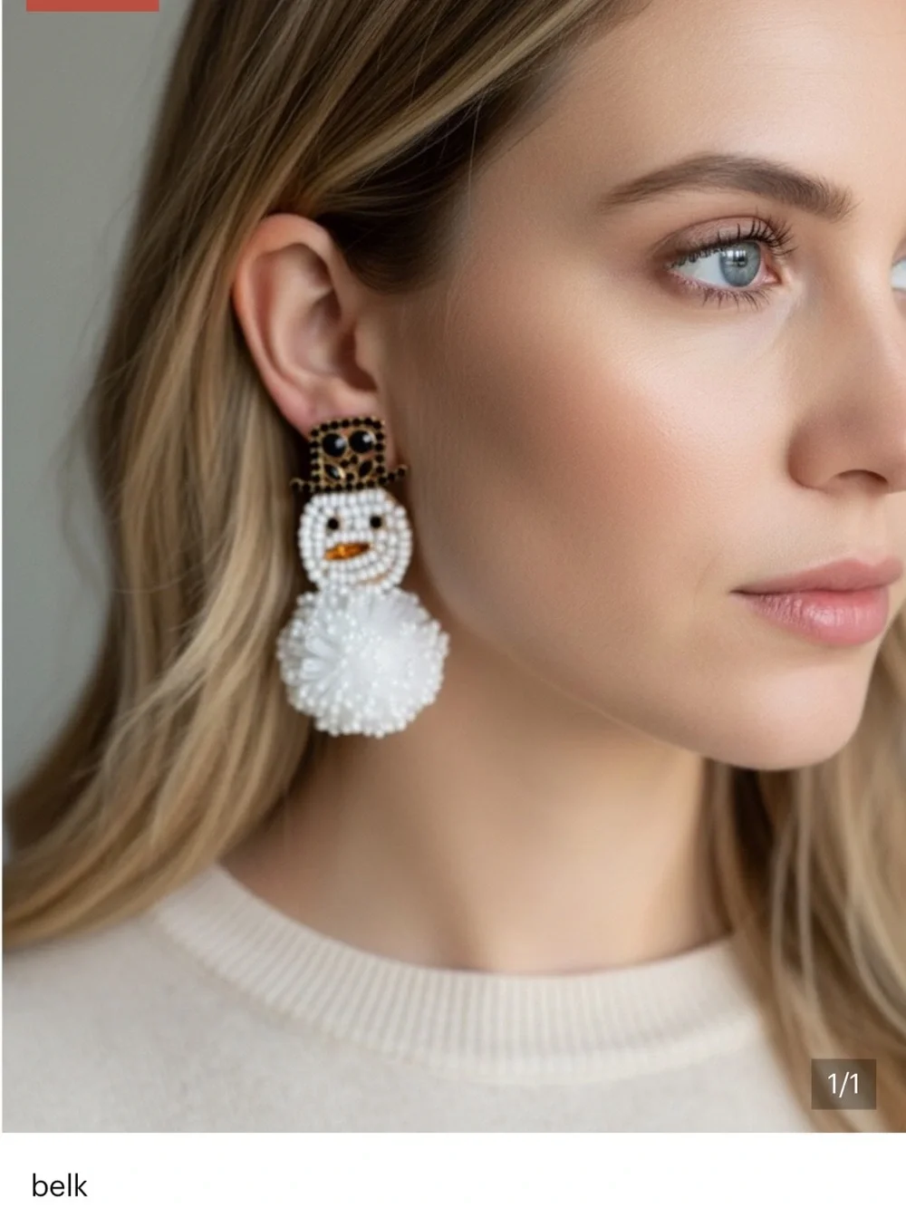 Beaded White Snowman Drop Earrings • BRAND NEW